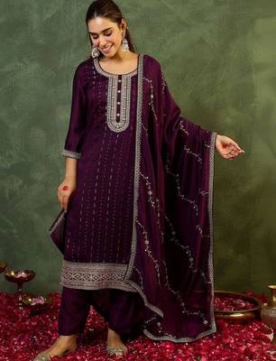 Women Ethnic Motifs Embroidered Regular Thread Work Kurta with Trousers & With Dupatta 4