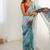 turquoise heavy chiffon mirror work saree