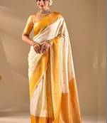 Off white silk blend woven design saree with blouse