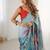 turquoise heavy chiffon mirror work saree
