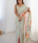 pastel heavy chiffon mirror work saree