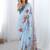 aqua blue heavy chiffon mirror work saree