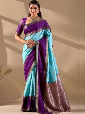 Multicolor silk blend woven design saree with blouse 1