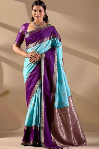 Multicolor silk blend woven design saree with blouse