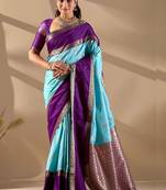 Multicolor silk blend woven design saree with blouse