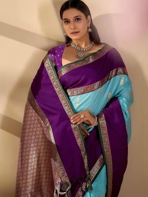 Multicolor silk blend woven design saree with blouse 2