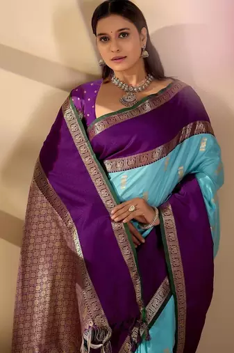 Multicolor silk blend woven design saree with blouse