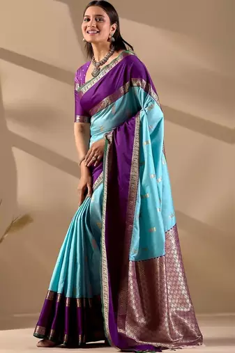 Multicolor silk blend woven design saree with blouse