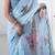 aqua blue heavy chiffon mirror work saree