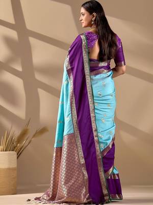 Multicolor silk blend woven design saree with blouse 4