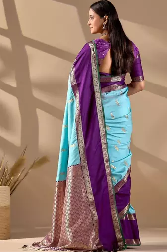 Multicolor silk blend woven design saree with blouse
