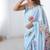 aqua blue heavy chiffon mirror work saree
