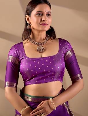 Multicolor silk blend woven design saree with blouse 5