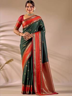 Multicolor silk blend woven design saree with blouse 1