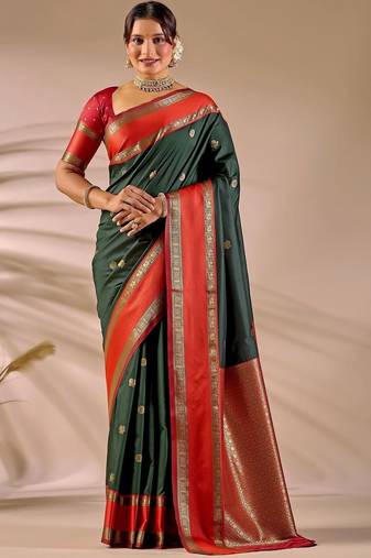 Multicolor silk blend woven design saree with blouse