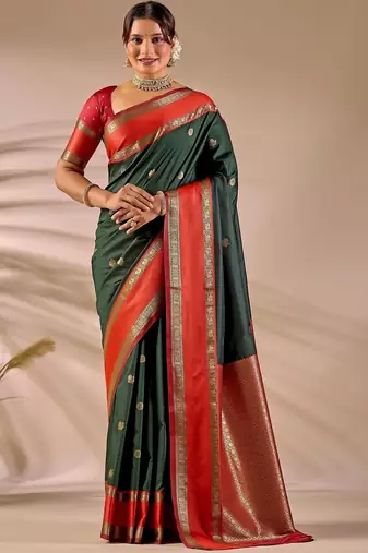 Multicolor silk blend woven design saree with blouse