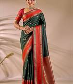 Multicolor silk blend woven design saree with blouse