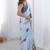 aqua blue heavy chiffon mirror work saree