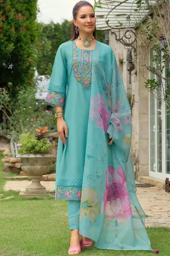 Women Floral Embroidered Regular Thread Work Kurta with Trousers & Dupatta
