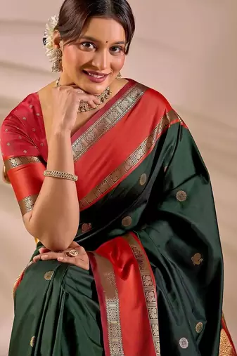 Multicolor silk blend woven design saree with blouse