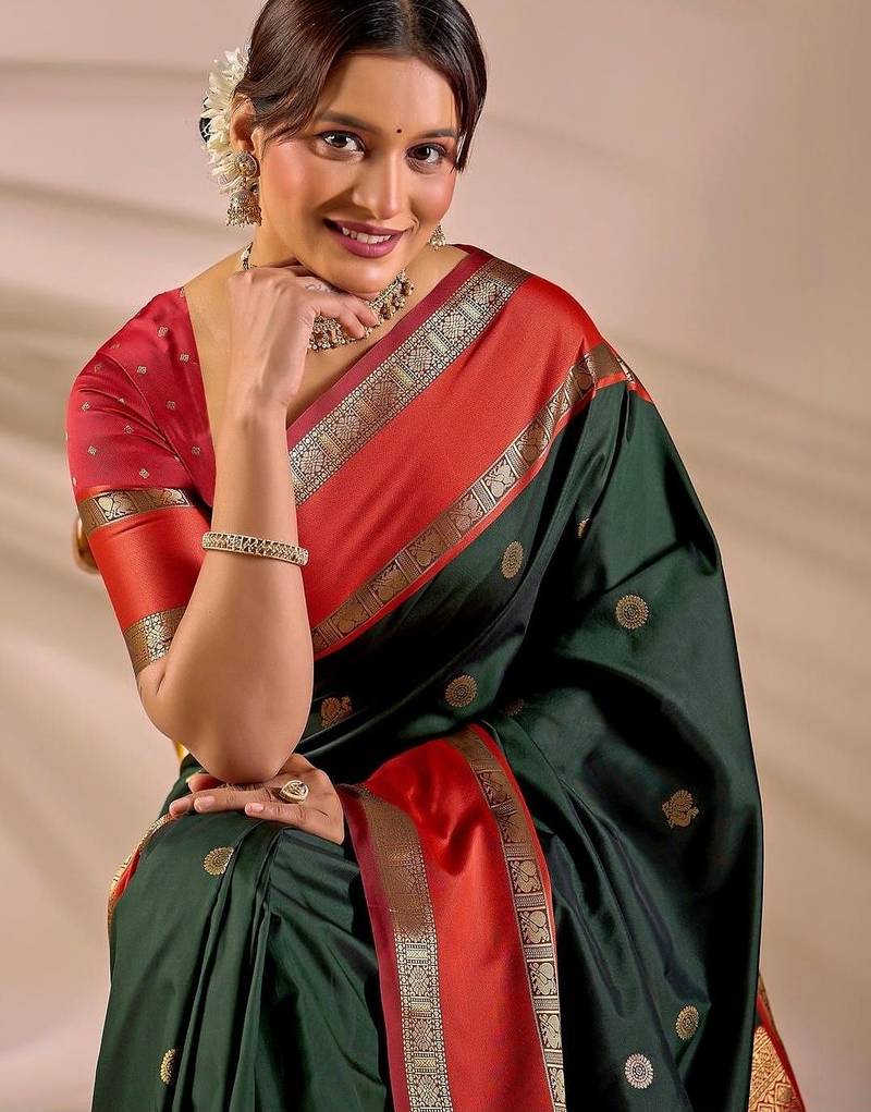 Multicolor silk blend woven design saree with blouse