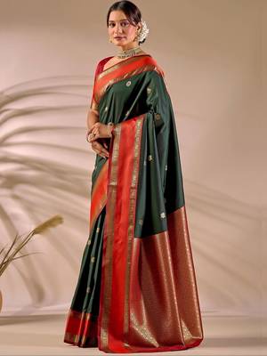 Multicolor silk blend woven design saree with blouse 3