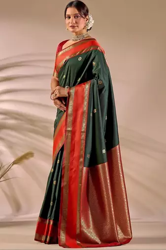 Multicolor silk blend woven design saree with blouse
