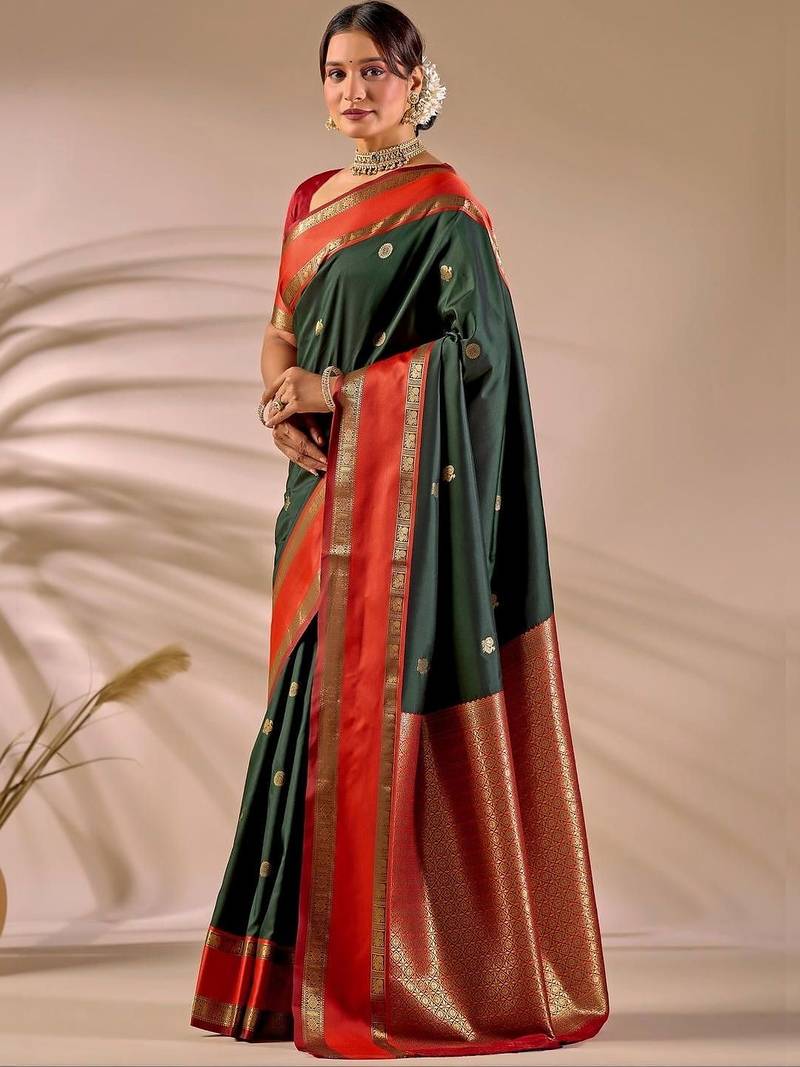 Multicolor silk blend woven design saree with blouse