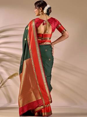 Multicolor silk blend woven design saree with blouse 4