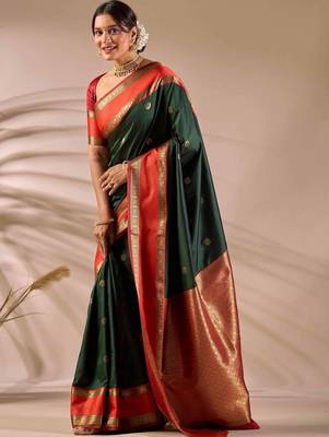 Multicolor silk blend woven design saree with blouse 5