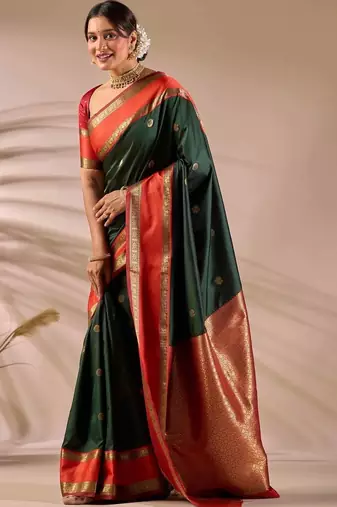 Multicolor silk blend woven design saree with blouse
