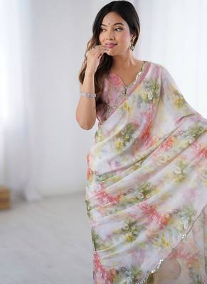 multicolor heavy chiffon mirror work saree 4