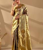 Gold silk blend woven design saree with blouse