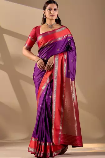 Purple silk blend woven design saree with blouse