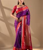 Purple silk blend woven design saree with blouse