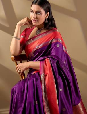 Purple silk blend woven design saree with blouse 2