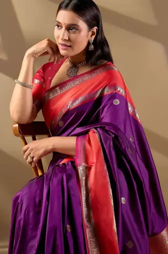 Purple silk blend woven design saree with blouse