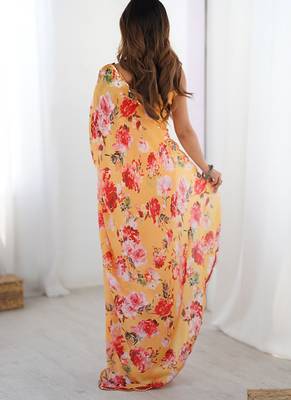 peach heavy chiffon mirror work saree 5