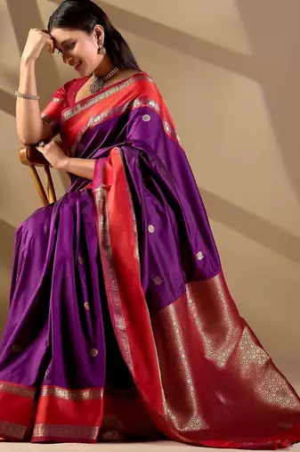 Purple silk blend woven design saree with blouse