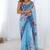 aqua blue heavy chiffon mirror work saree