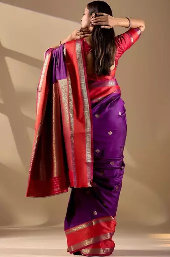 Purple silk blend woven design saree with blouse