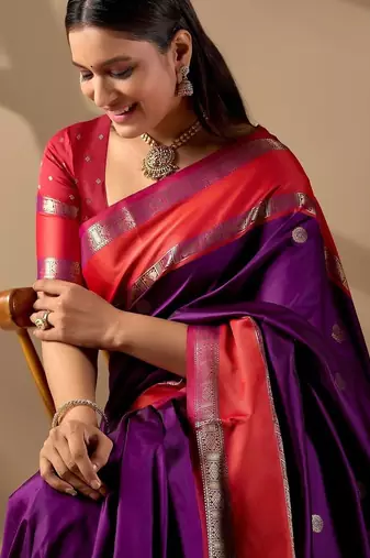 Purple silk blend woven design saree with blouse