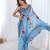 aqua blue heavy chiffon mirror work saree