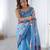 aqua blue heavy chiffon mirror work saree