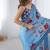 aqua blue heavy chiffon mirror work saree
