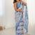 sky blue heavy chiffon mirror work saree