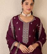Floral Embroidered Sweetheart Neck Kurta With Sharara & Dupatta