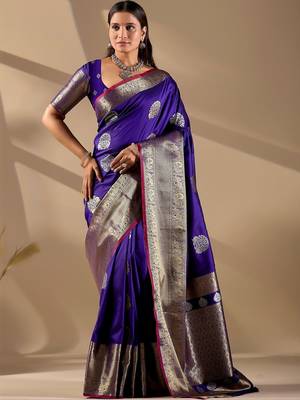 Purple silk blend woven design saree with blouse 1