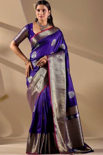 Purple silk blend woven design saree with blouse
