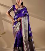 Purple silk blend woven design saree with blouse